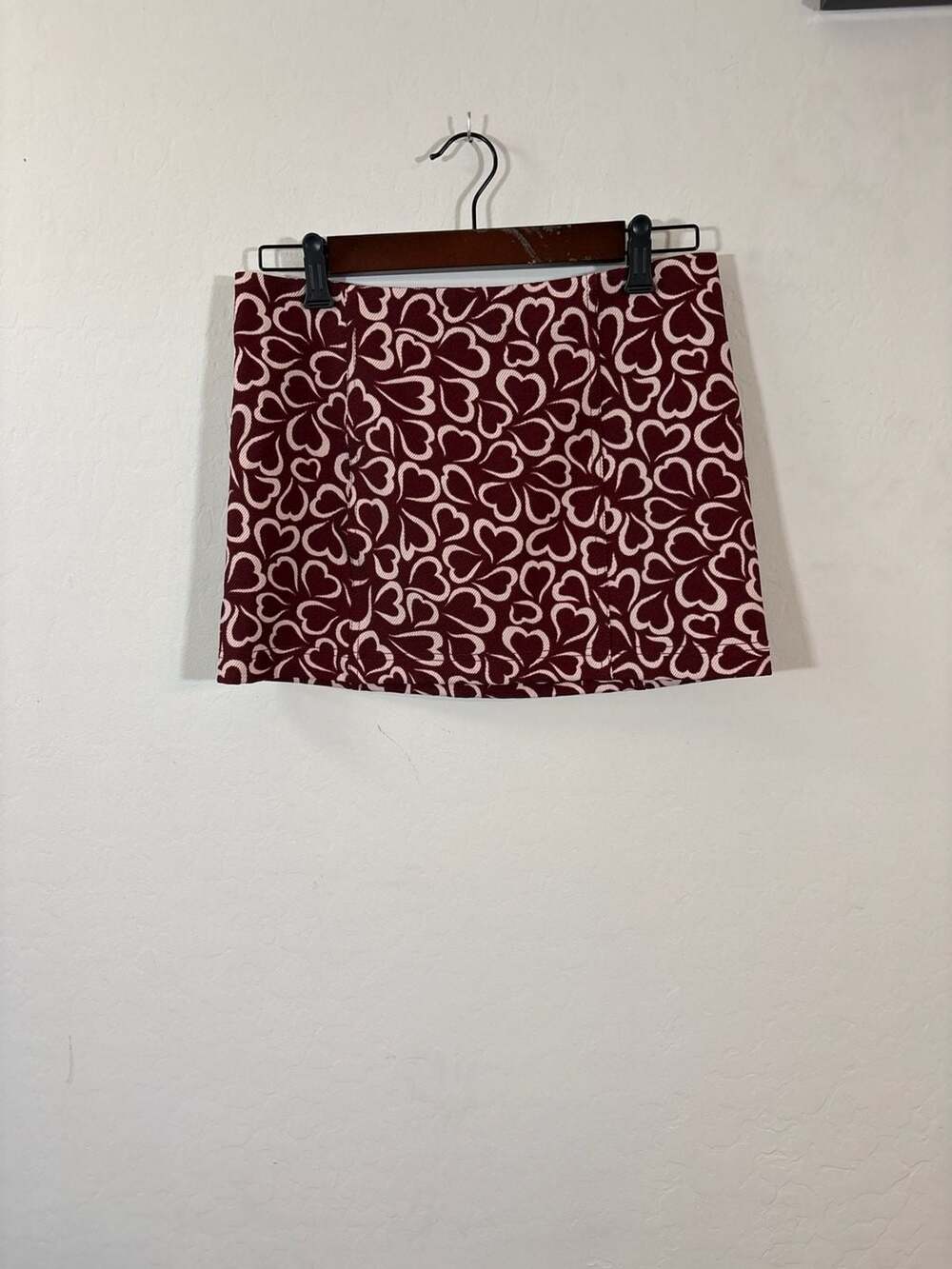 Urban Outfitters Burgundy Heart Print Corduroy Mini Skirt Size M